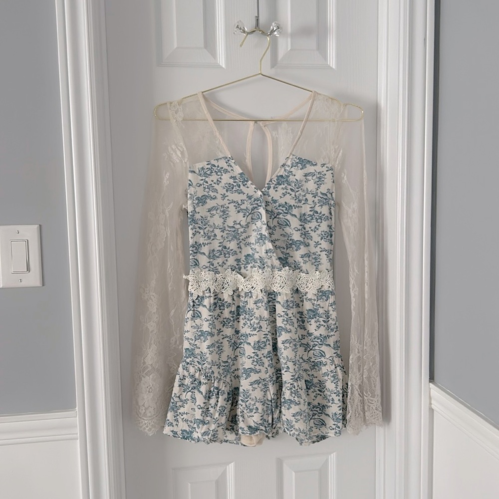 Floral Blue and Cream Romper - Small